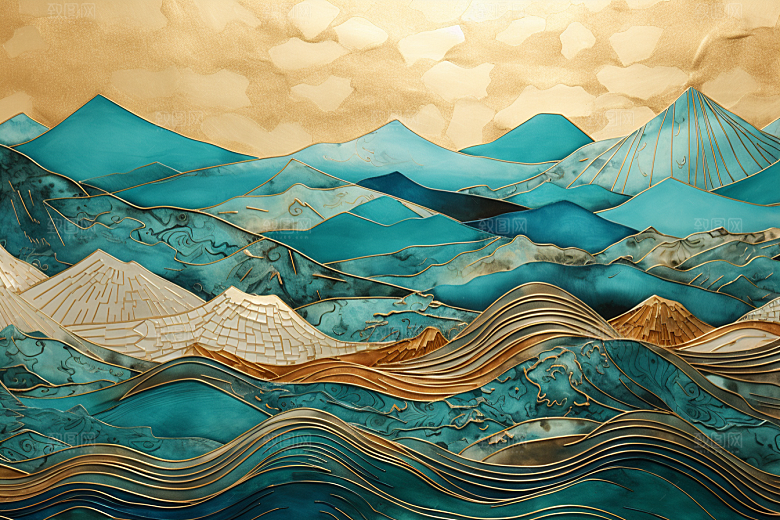金色山水水墨质感装饰画