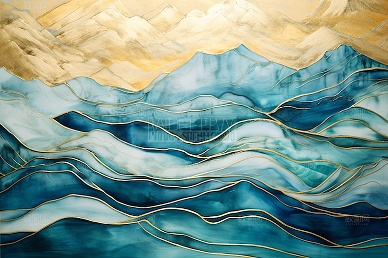 金色山水大气抽象装饰画