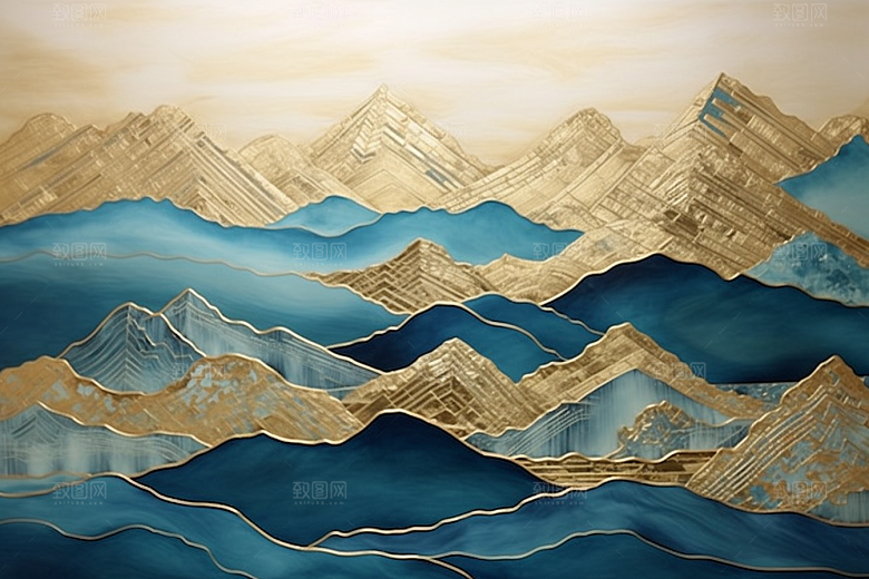 金色山水中国风抽象装饰画