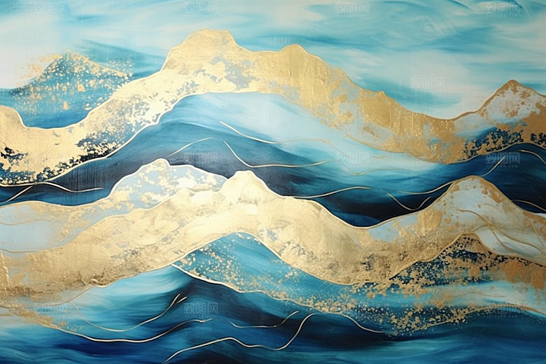 金色山水质感抽象装饰画
