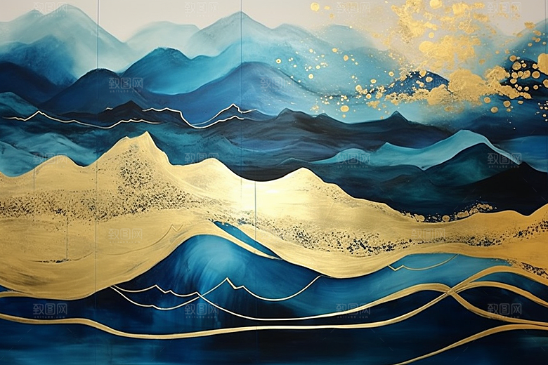 金色山水剪影高档装饰画