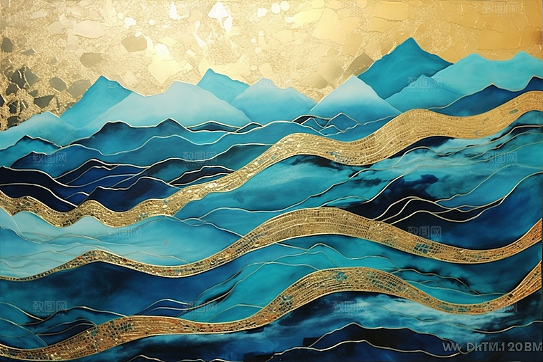 金色山水质感高档装饰画