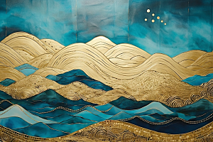 金色山水国潮中国风装饰画