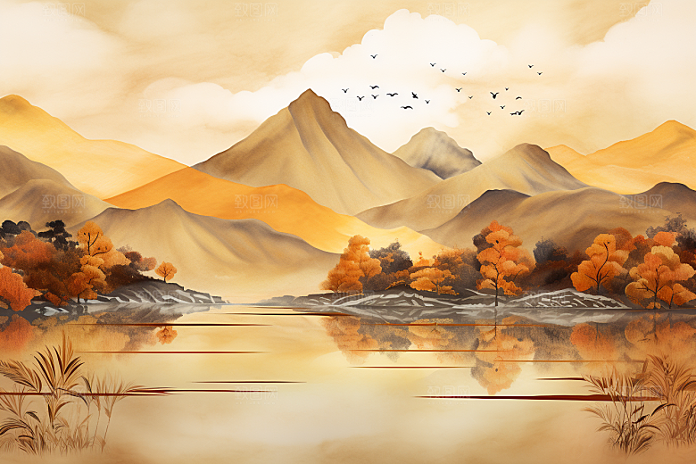 金色山水大气中国风装饰画