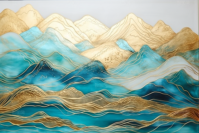 金色山水中国风背景装饰画