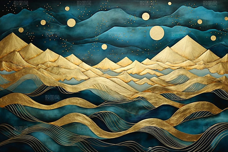 金色山水水墨高档装饰画