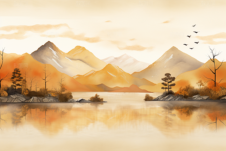 金色山水质感质感装饰画