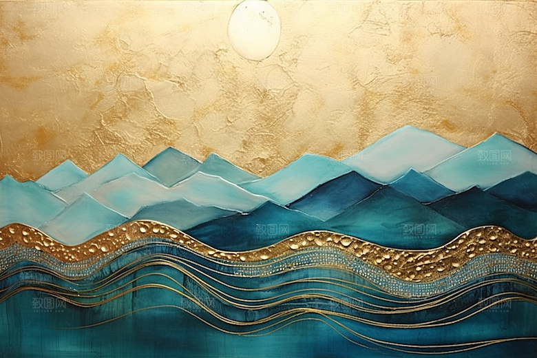 金色山水剪影金箔装饰画