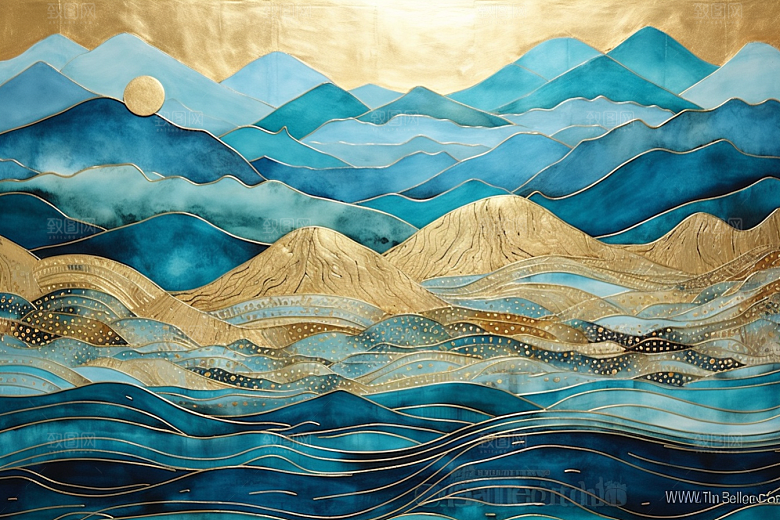 金色山水背景高档装饰画