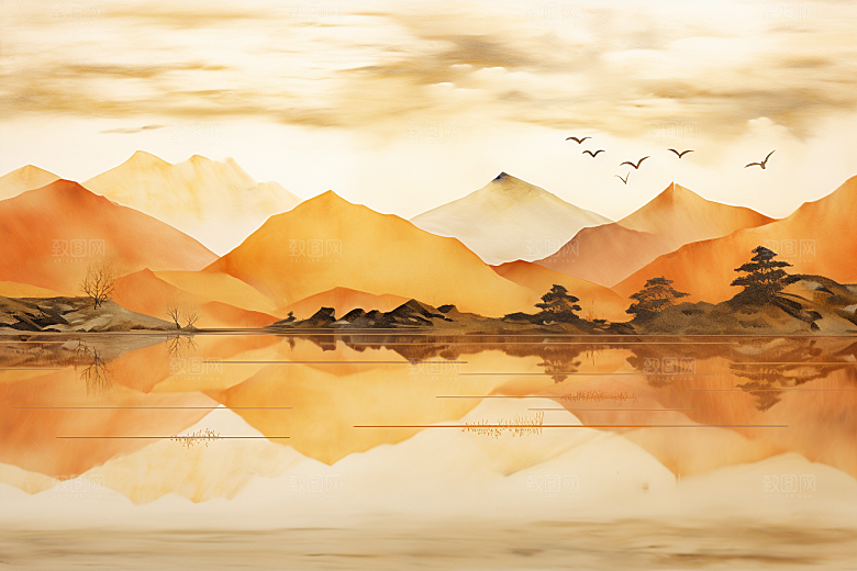 金色山水背景大气装饰画