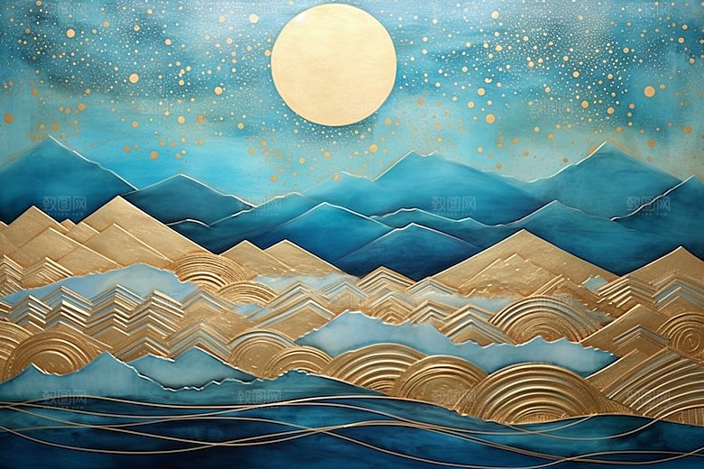 金色山水质感水墨装饰画