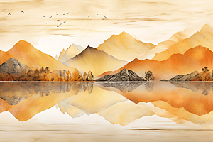 金色山水国潮中国风装饰画