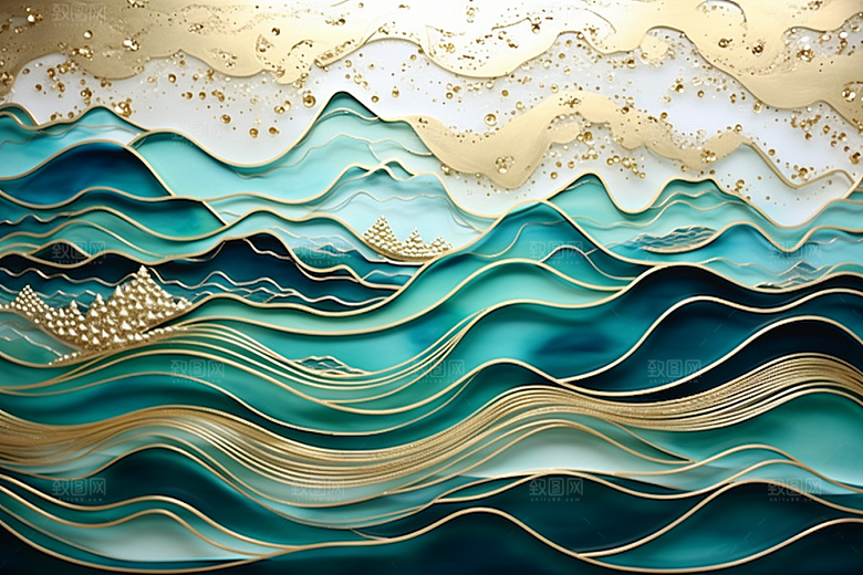金色山水水墨金箔装饰画