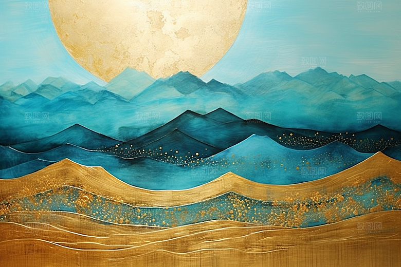 金色山水高档背景装饰画