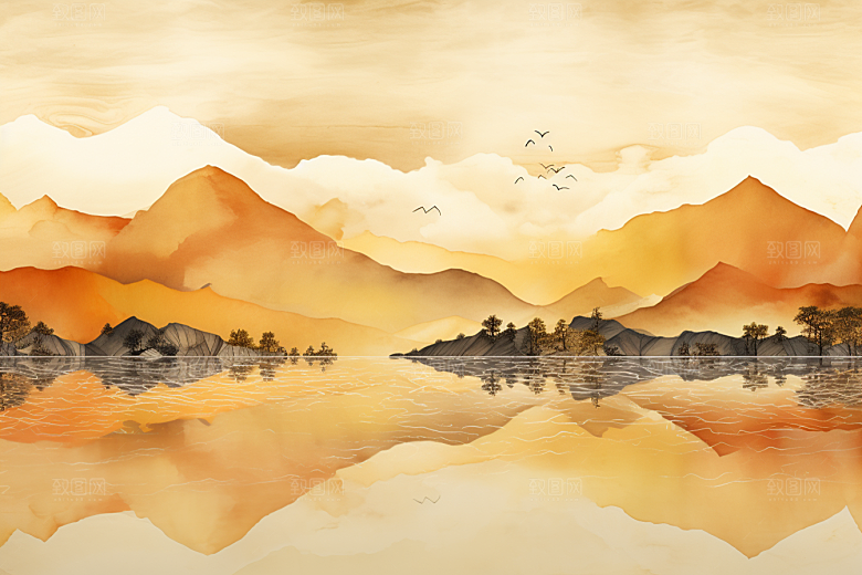 金色山水金箔背景装饰画