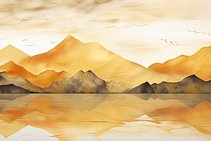 金色山水中国风抽象装饰画