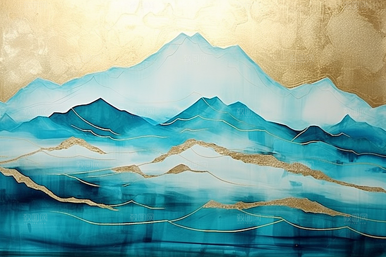 金色山水中国风质感装饰画