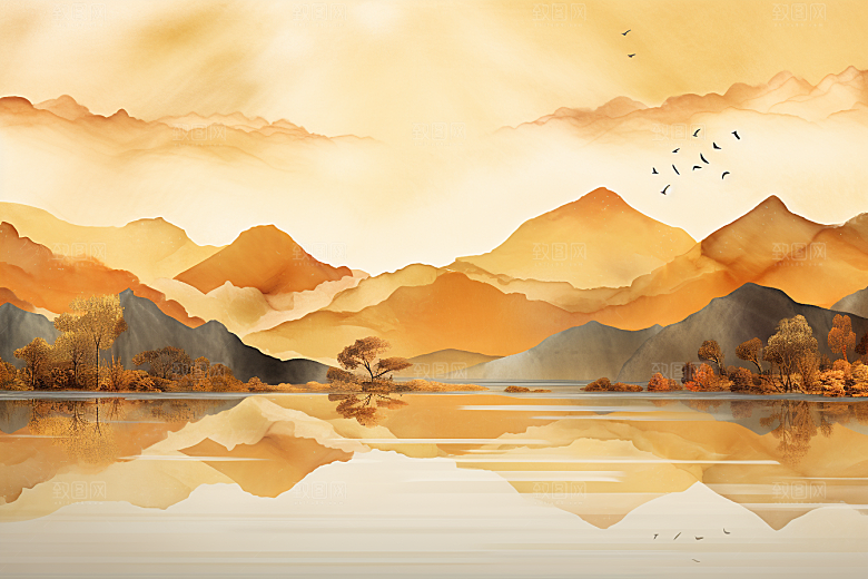 金色山水大气高档装饰画