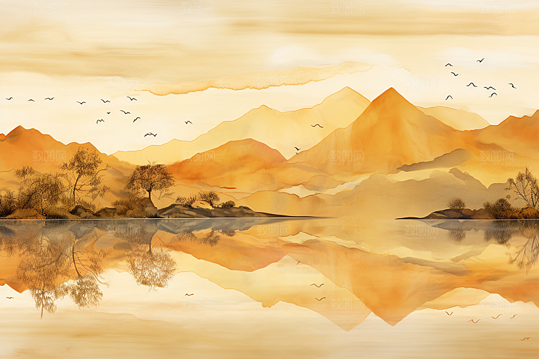 金色山水中国风高档装饰画