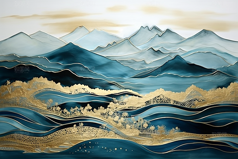 金色山水高档剪影装饰画