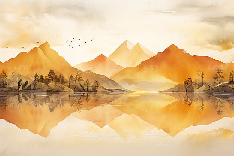 金色山水背景高档装饰画