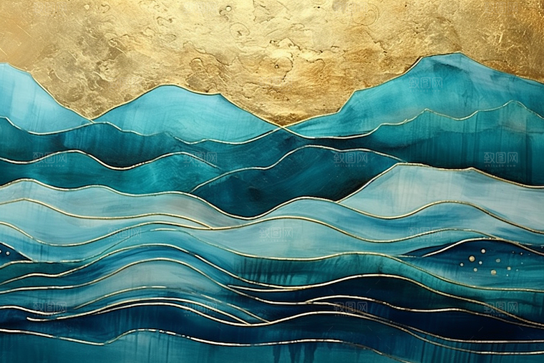 金色山水抽象质感装饰画