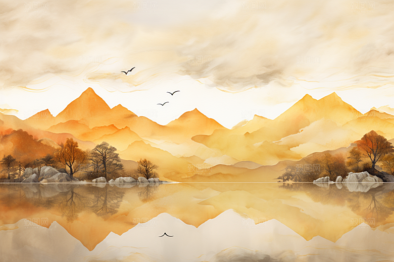 金色山水背景大气装饰画