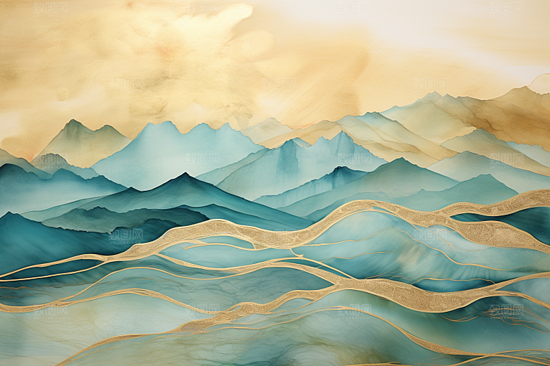 金色山水水墨质感装饰画