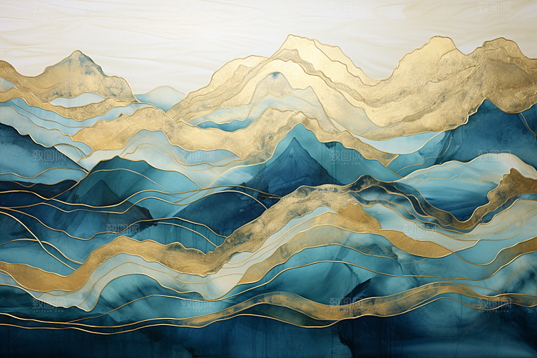金色山水大气质感装饰画