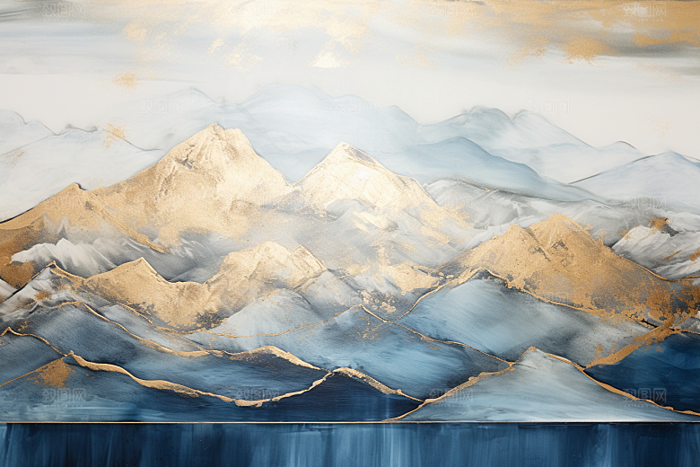 金色山水水墨质感装饰画