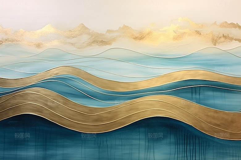 金色山水背景质感装饰画