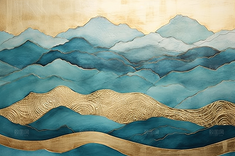 金色山水背景金箔装饰画