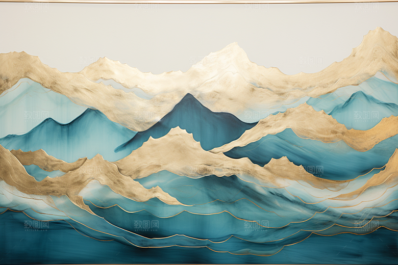 金色山水背景剪影装饰画