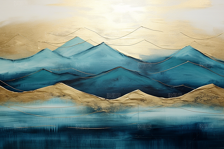 金色山水质感质感装饰画