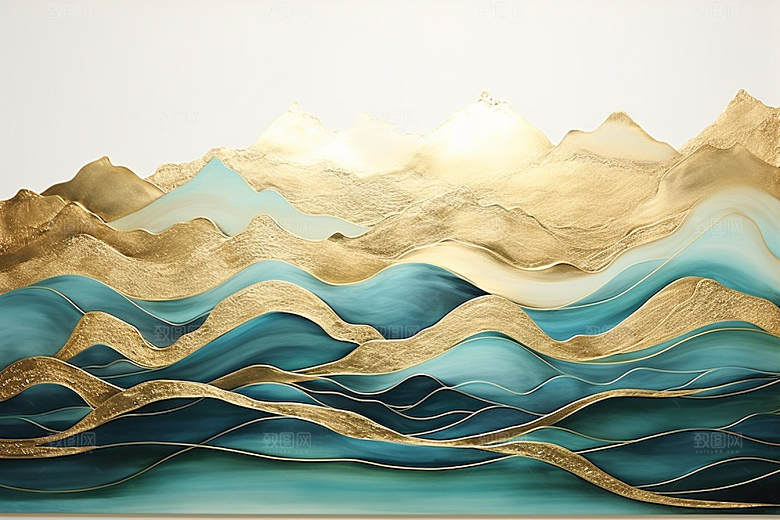金色山水水墨国潮装饰画