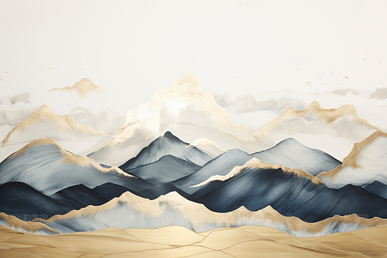 金色山水抽象中国风装饰画