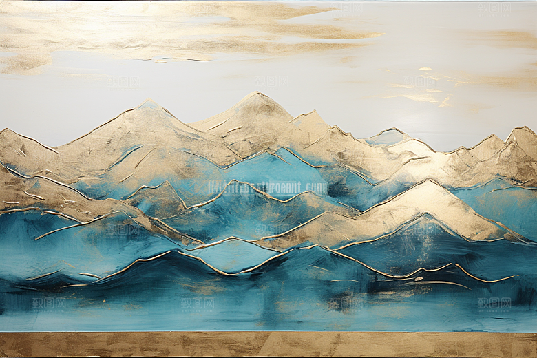 金色山水背景中国风装饰画