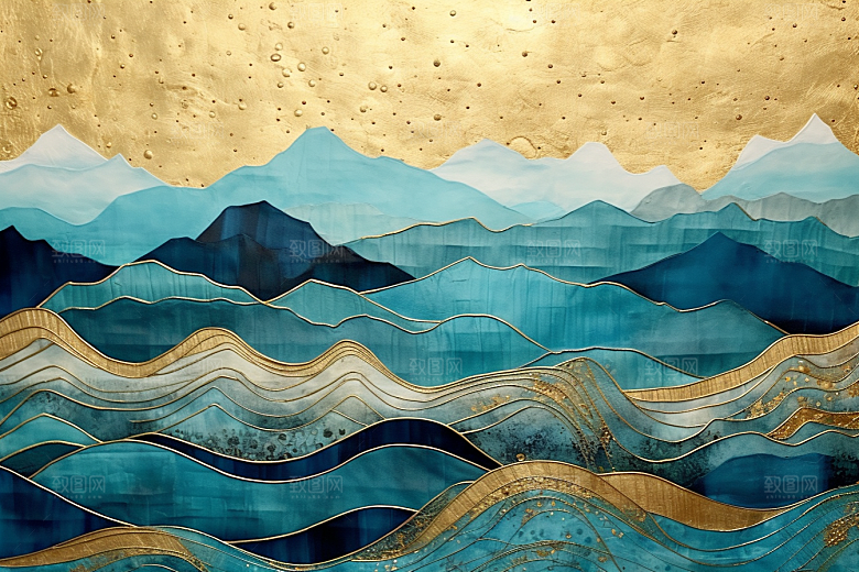 金色山水金箔中国风装饰画