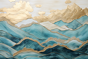 金色山水新中式背景装饰画