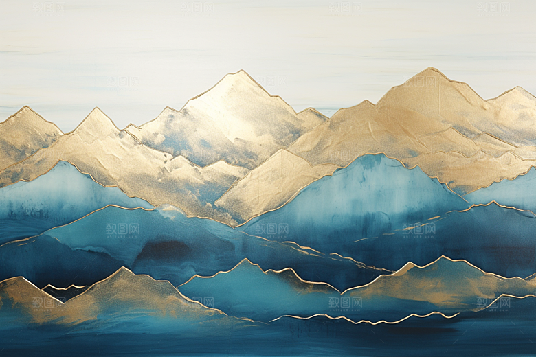 金色山水金箔剪影装饰画