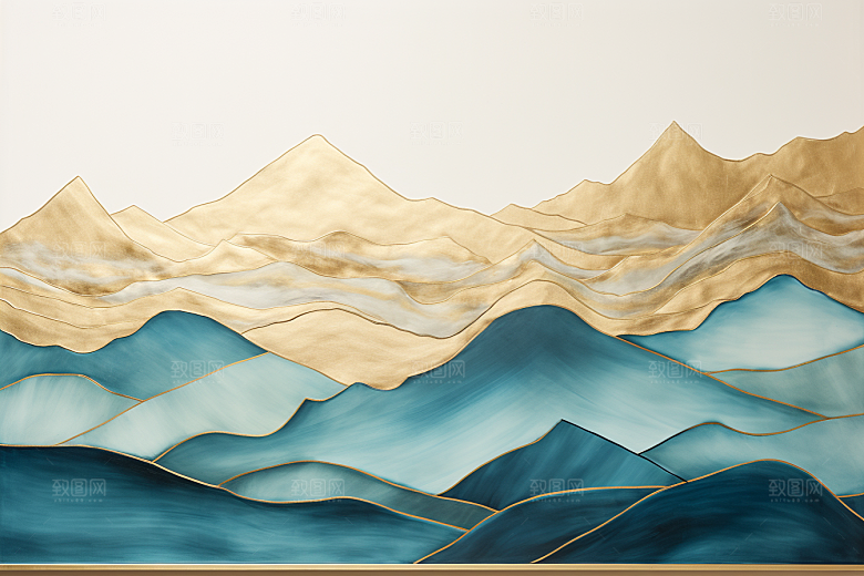 金色山水背景中国风装饰画