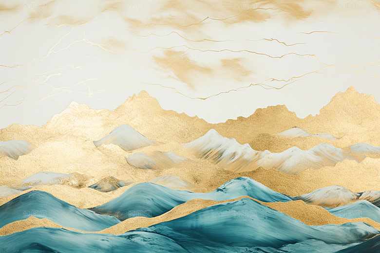 金色山水剪影中国风装饰画