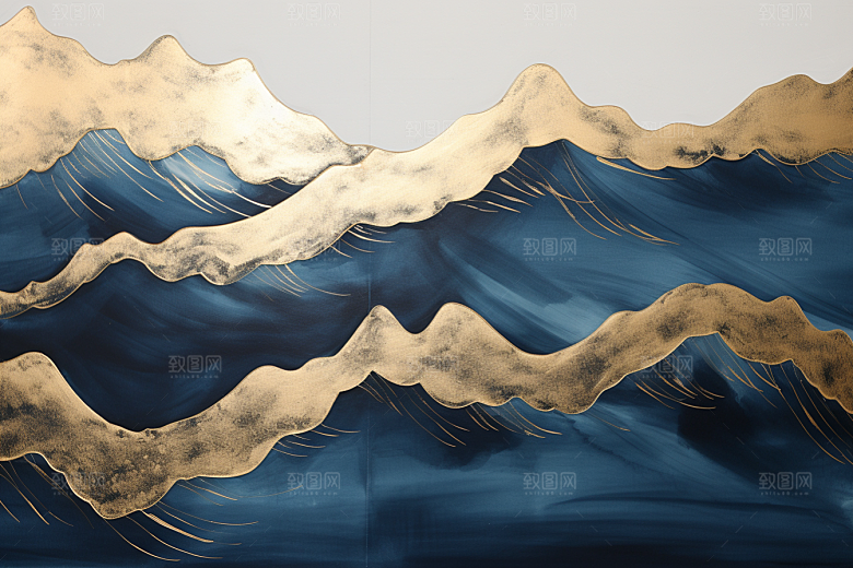 金色山水国潮新中式装饰画