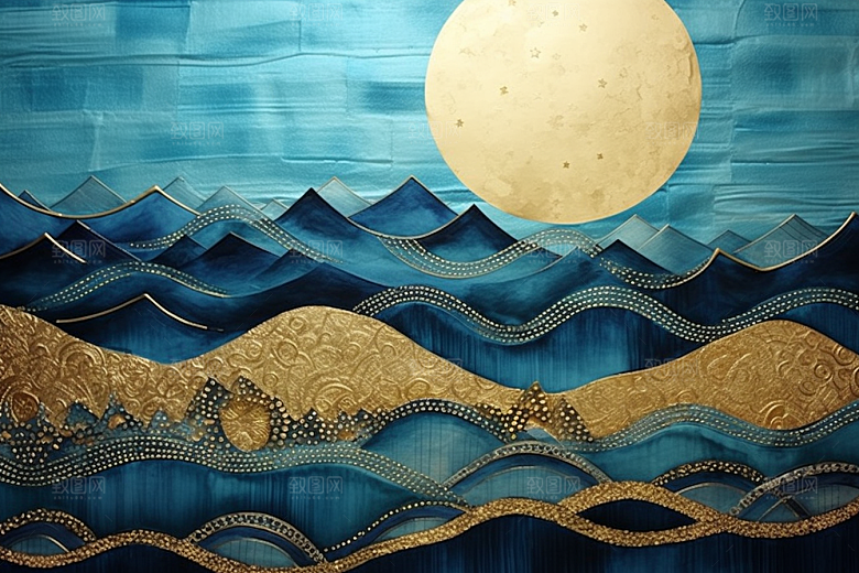 金色山水中国风质感装饰画