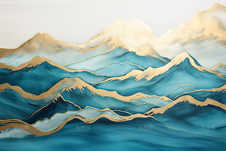 金色山水剪影新中式装饰画