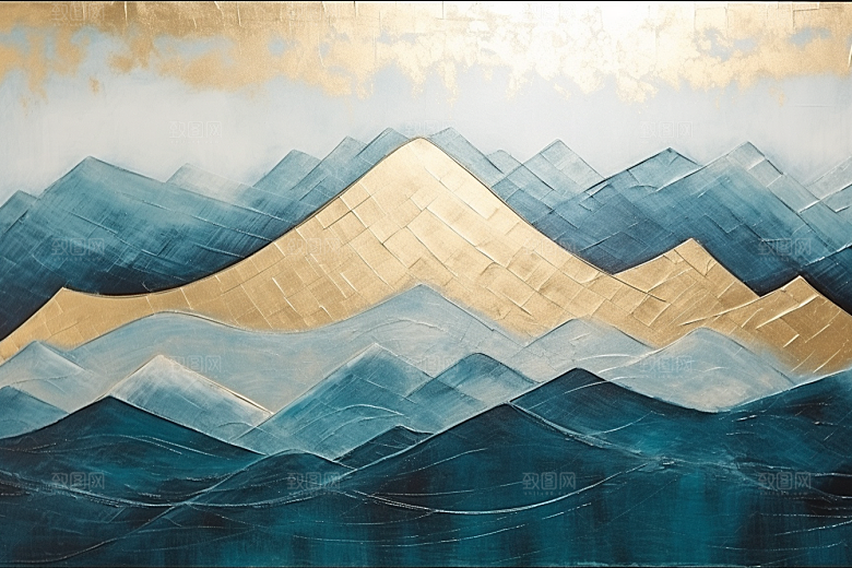 金色山水抽象质感装饰画