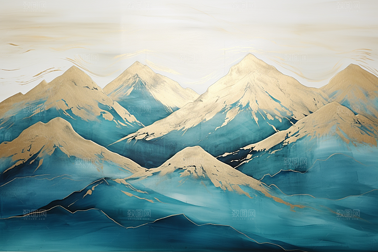 金色山水国潮质感装饰画