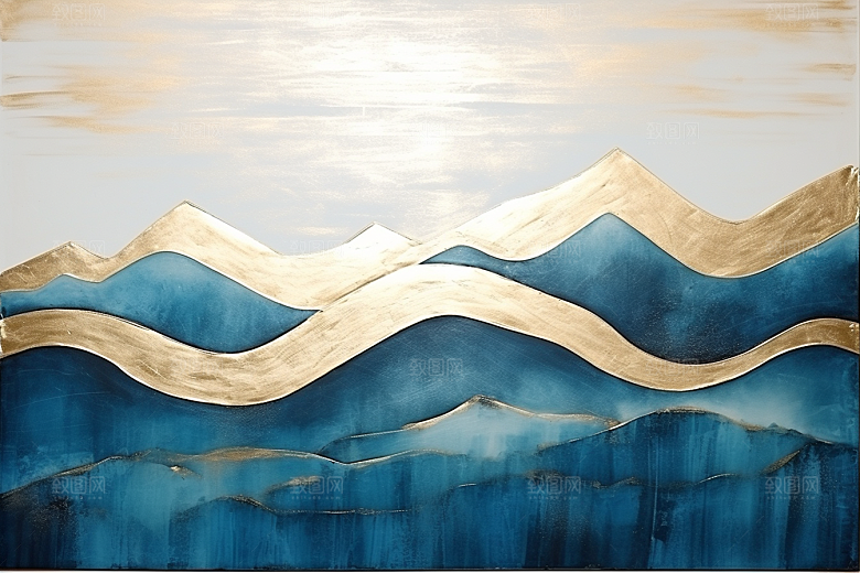 金色山水抽象新中式装饰画