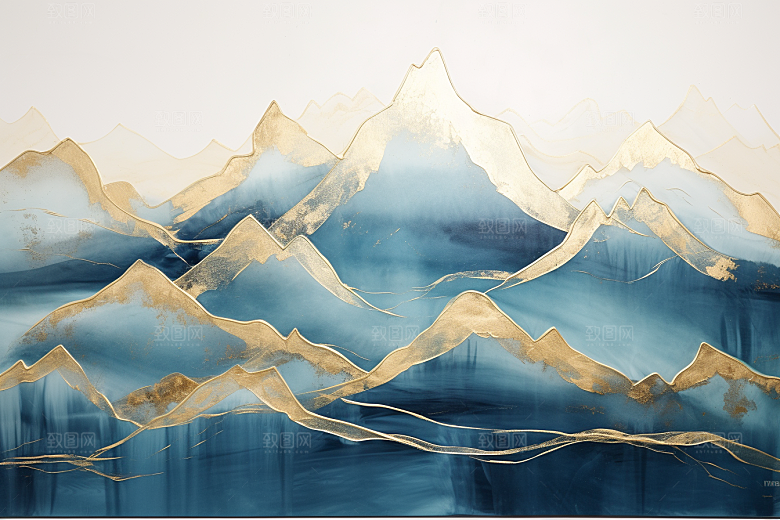 金色山水抽象中国风装饰画