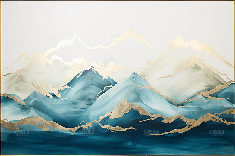 金色山水剪影水墨装饰画